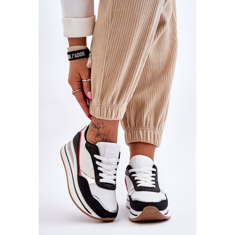 BM Women's Wedge And Platform Sneakers White And Black Allen 1