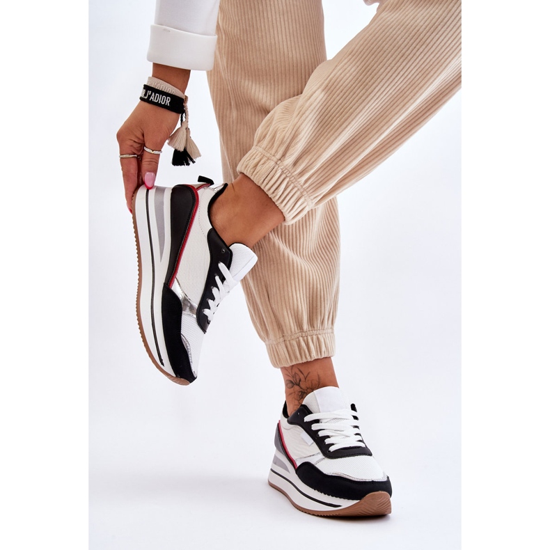 BM Women's Wedge And Platform Sneakers White And Black Allen 2