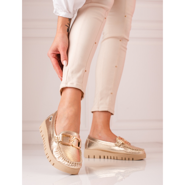 Golden women's moccasins on the Shelovet platform 2