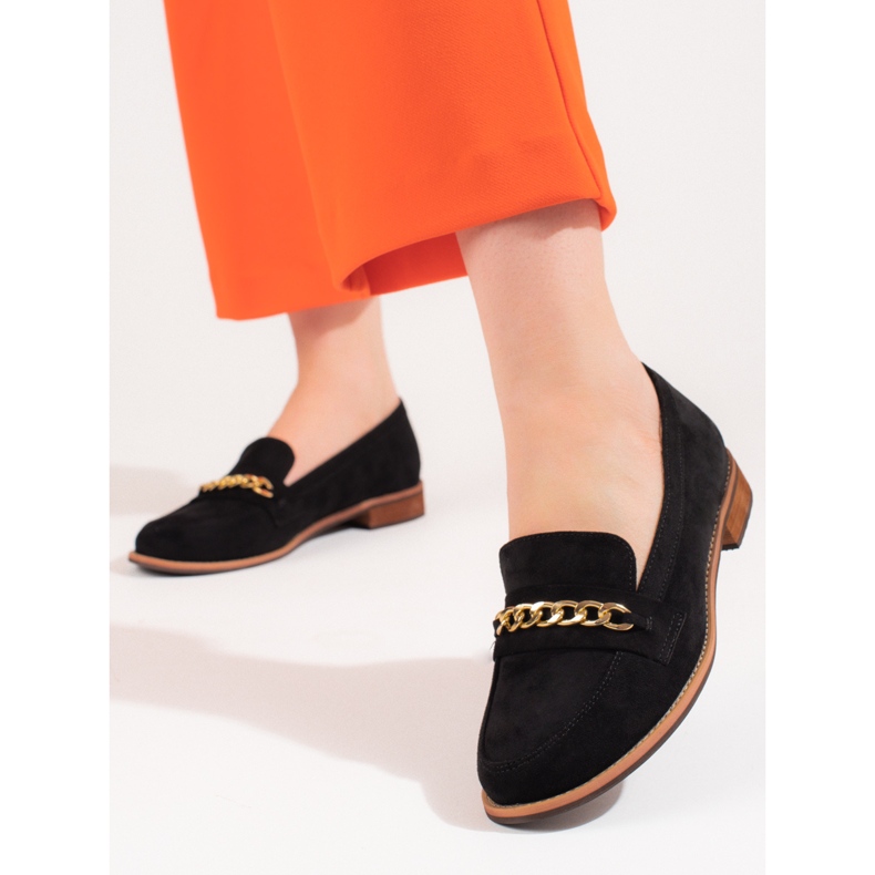 Classic loafers with a chain Shelovet black suede 1