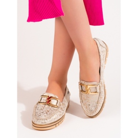 Ladies' beige moccasins on the Shelovet platform golden 2 Ladies' beige moccasins on the Shelovet platform golden 2