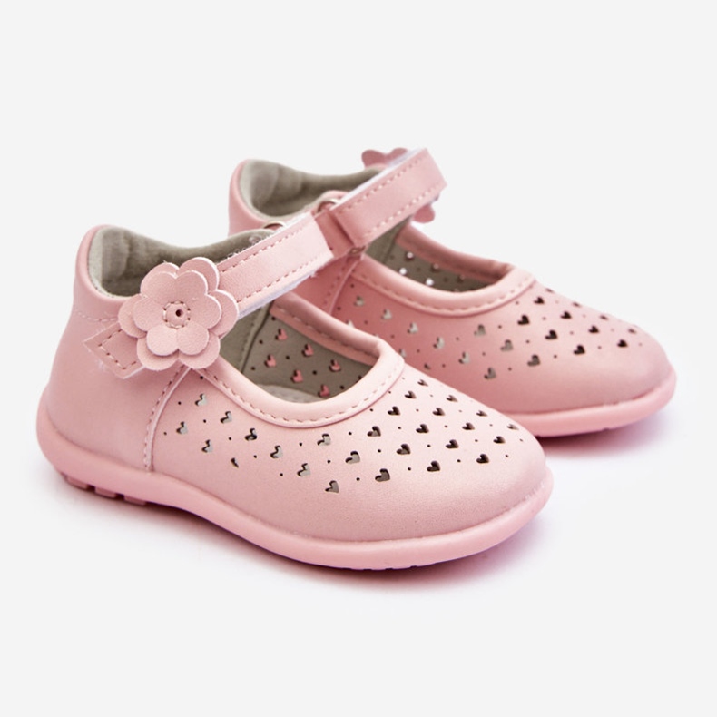 PA1 Children's high openwork ballerinas with velcro pink Jianna 1