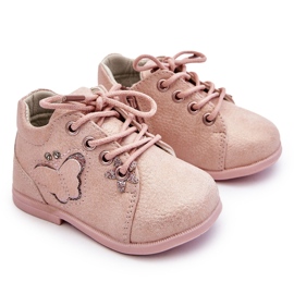 Leather Boots Lace Up With A Butterfly Pink Avi 6