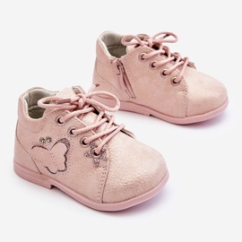 Leather Boots Lace Up With A Butterfly Pink Avi 3
