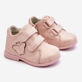 PA1 Velcro Leather Boots With Butterfly Pink Avi 1