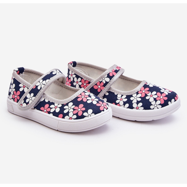Children's ballerinas with navy blue and gray flowers Noah 2 Children's ballerinas with navy blue and gray flowers Noah 2
