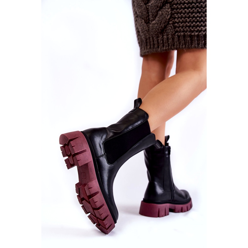 PE1 Women's Platform Workers Boots Black-Claret Aliana 2