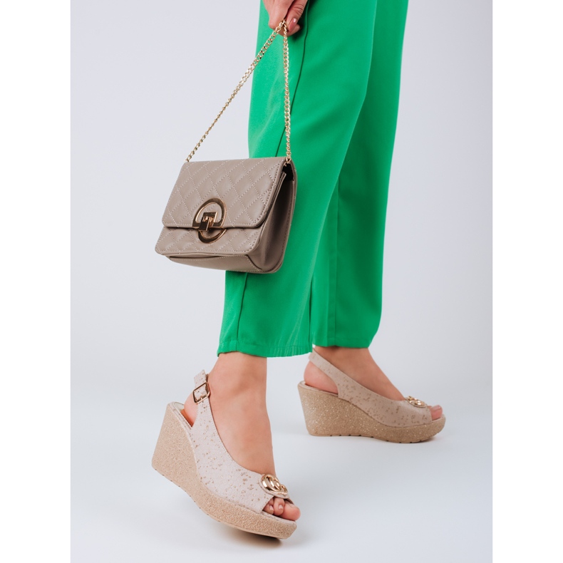 Women's suede Shelovet wedge sandals beige 1