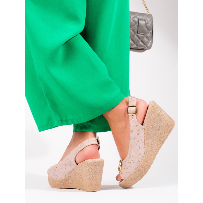 Women's suede Shelovet wedge sandals beige 2