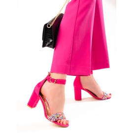 Elegant fuchsia beaded sandals from Shelovet pink 1