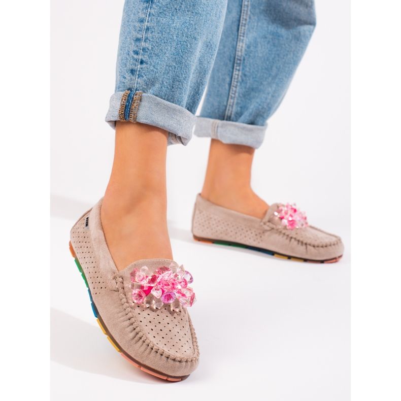 Women's suede loafers Shelovet beige 1 Women's suede loafers Shelovet beige 1