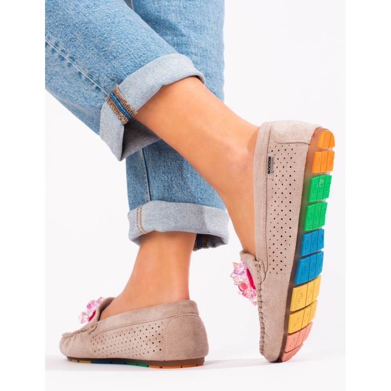 Women's suede loafers Shelovet beige 2