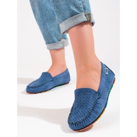 Women's openwork suede loafers Shelovet blue 1