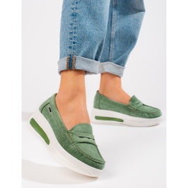 Women's Shelovet green loafers with thick soles 1