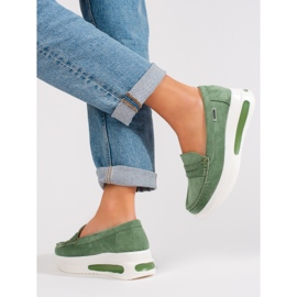 Women's Shelovet green loafers with thick soles 2