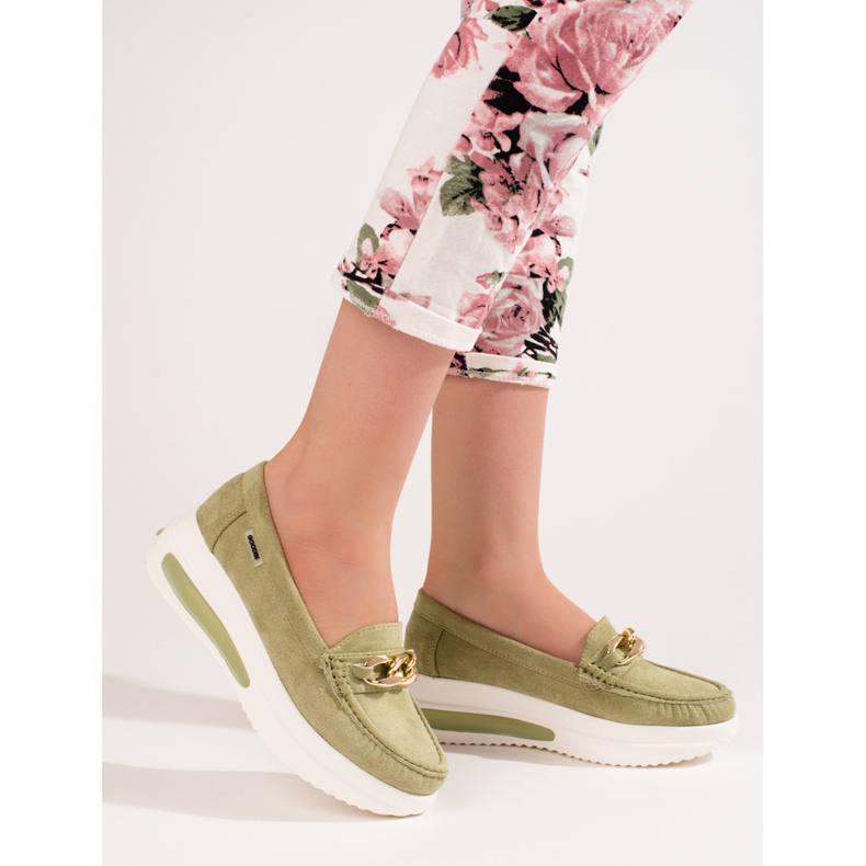 Women's Shelovet green wedge loafers 1 Women's Shelovet green wedge loafers 1