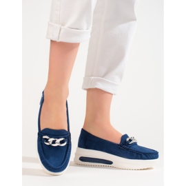 Women's Shelovet blue wedge loafers 1
