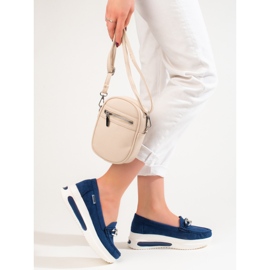 Women's Shelovet blue wedge loafers 2