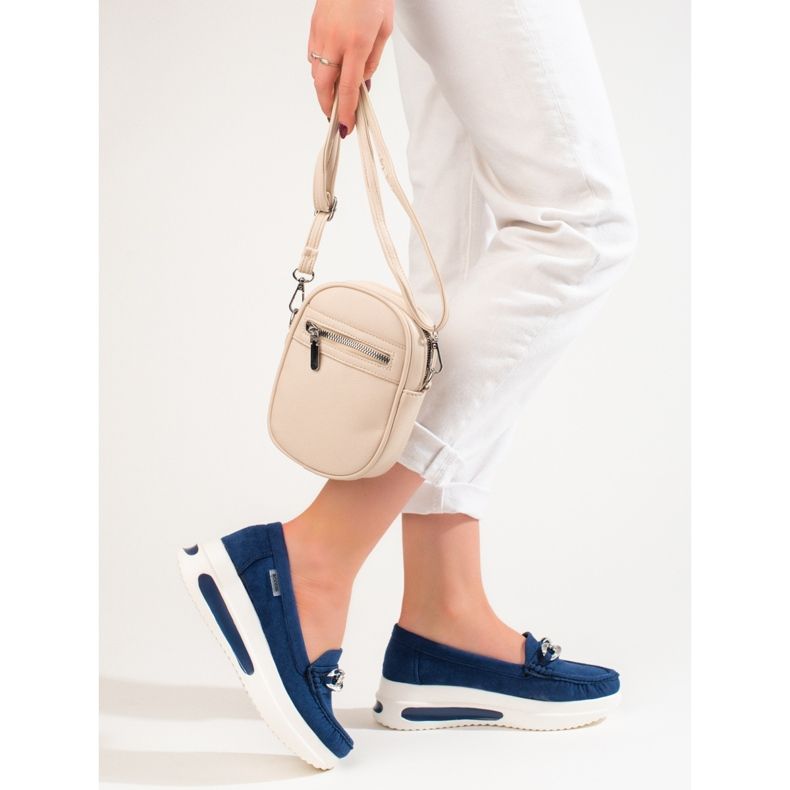 Women's Shelovet blue wedge loafers 2