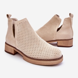 PS1 Angie Suede Openwork Flat Heel Boots Beige 1