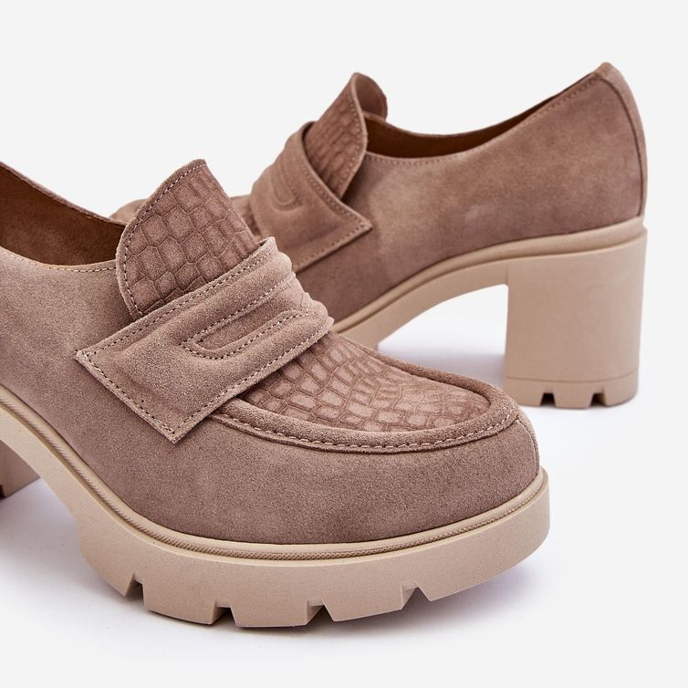 Lemar Arabell Suede Chunky Heel And Platform Shoes Dark Beige 1