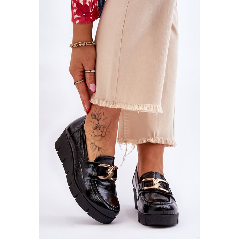 Lemar Black Felicita Patent Wedge Loafers 1