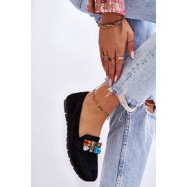 Women's Suede Loafers With Crystals Black Lucille 2