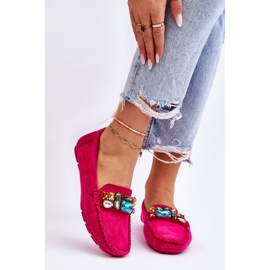 Women's Suede Loafers With Crystals Fuchsia Lucille pink 1