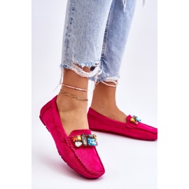 Women's Suede Loafers With Crystals Fuchsia Lucille pink 2