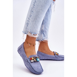 Women's Suede Loafers With Crystals Blue Lucille 2