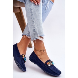 Women's Suede Loafers With Crystals Navy Blue Lucille 1 Women's Suede Loafers With Crystals Navy Blue Lucille 1
