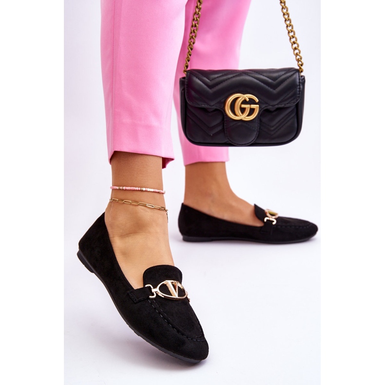 Vinceza Black Reed Suede Loafers With Decorative Element 2