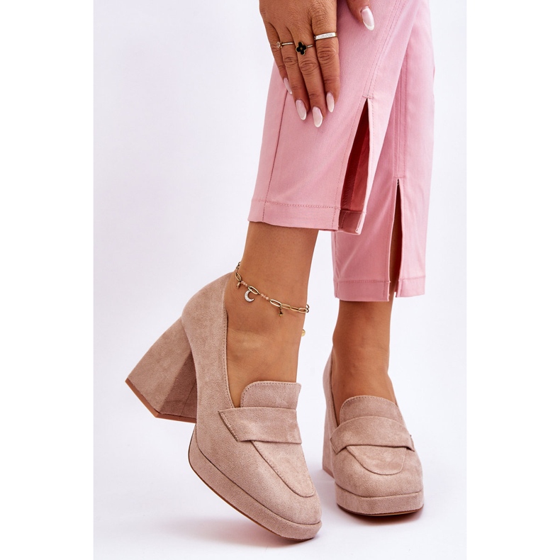 Vinceza Suede Pumps On A Chunky Heel And Platform Beige Adriel 1
