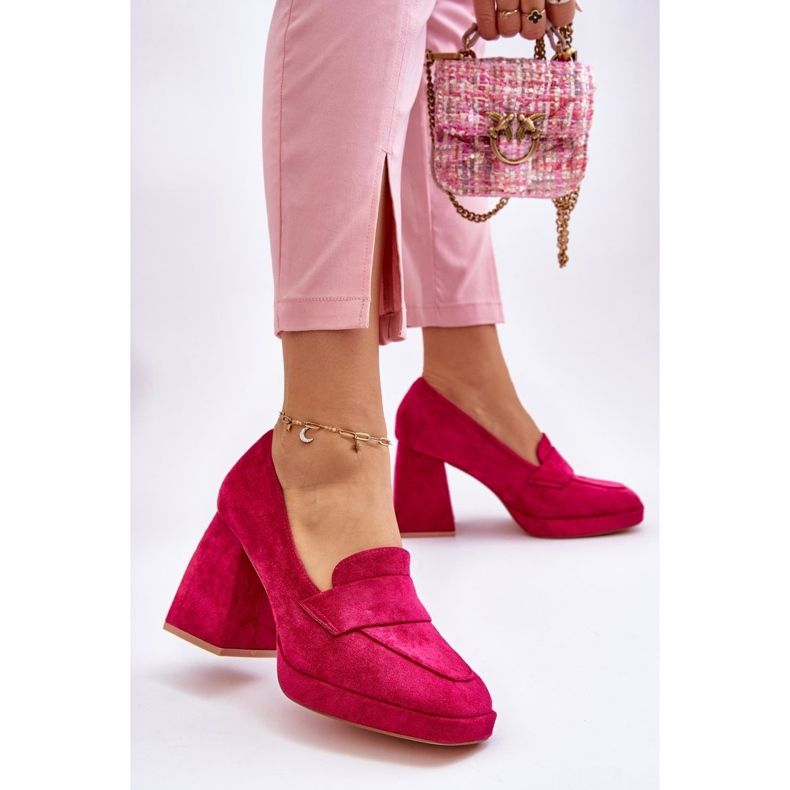 Vinceza Fuchsia Adriel Suede Pumps With Chunky Heels And Platform pink 2