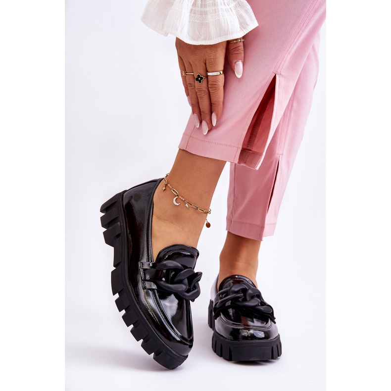 Vinceza Women's Lacquered Platform Loafers Black Bennett 1