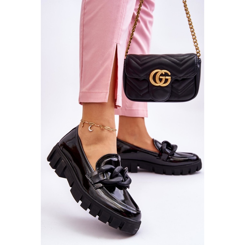 Vinceza Women's Lacquered Platform Loafers Black Bennett 2