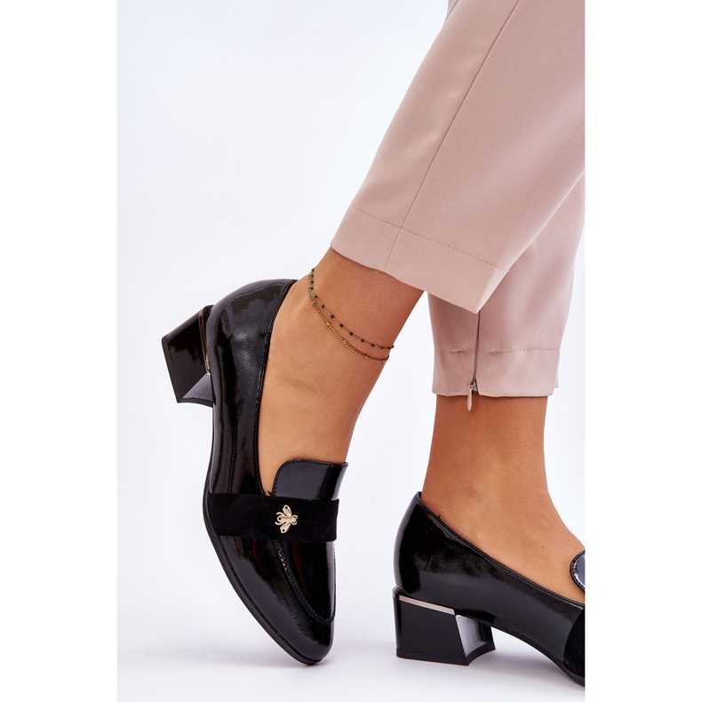 Vinceza Black Patent Leather Low Heel Pumps With Embellishment Doria 2 Vinceza Black Patent Leather Low Heel Pumps With Embellishment Doria 2