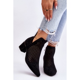 Vinceza Black Blakely Openwork Suede Boots With A Cut-out Heel 1