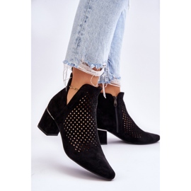 Vinceza Black Blakely Openwork Suede Boots With A Cut-out Heel 2