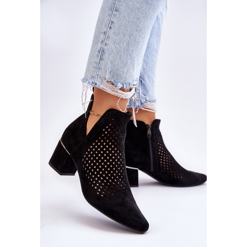 Vinceza Black Blakely Openwork Suede Boots With A Cut-out Heel 2