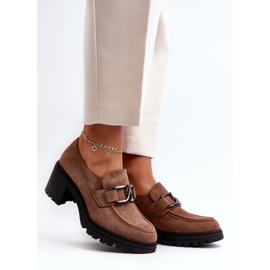 Vinceza Suede Chunky High Heels Brown Finley 1