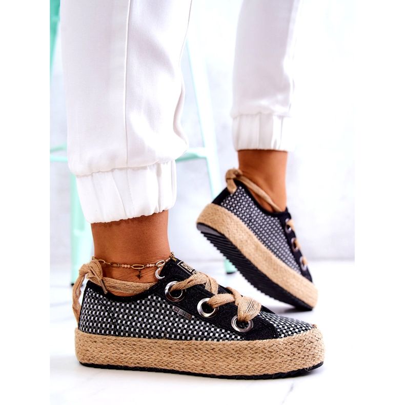 Women's Braided Sneakers Big Star JJ274393 Black beige 4