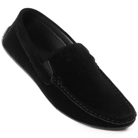 News 4873 men's openwork black suede slip-on loafers 1