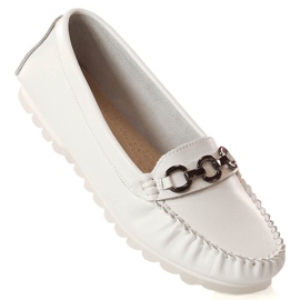 Women's leather flat loafers white Vinceza SG23-7834 1