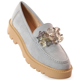 Women's suede loafers with blue crystals Vinceza 10863 grey 1 Women's suede loafers with blue crystals Vinceza 10863 grey 1