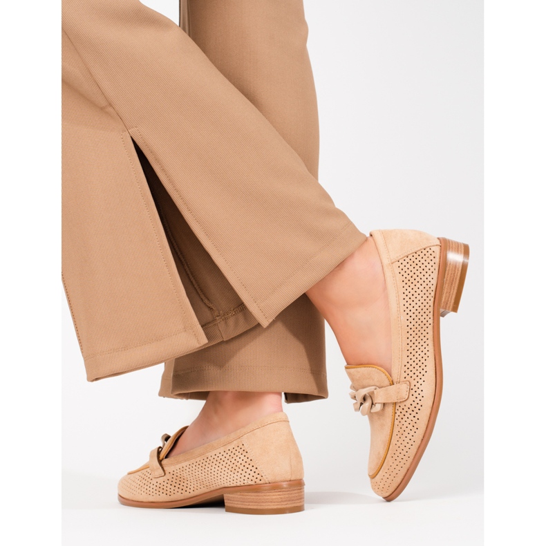 W. Potocki Women's openwork suede loafers Potocki beige 1