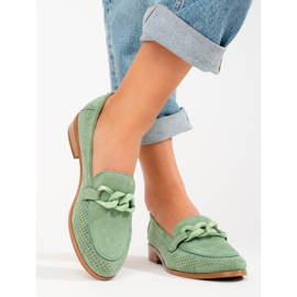 W. Potocki Women's openwork suede loafers Potocki green 1