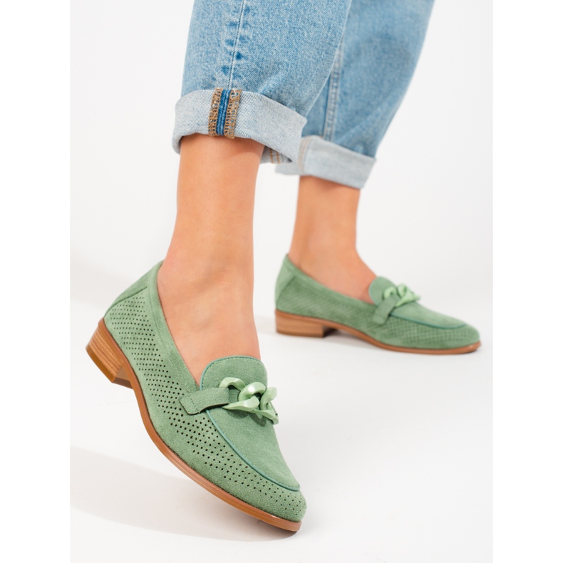 W. Potocki Women's openwork suede loafers Potocki green 2