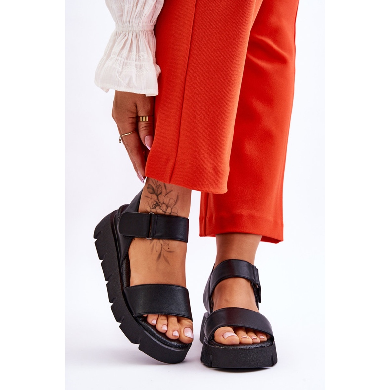 Vinceza Women's Leather Platform Sandals Black Katte 1