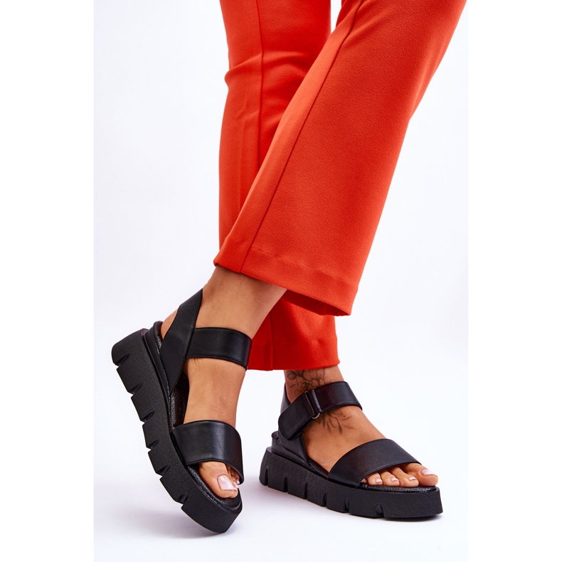 Vinceza Women's Leather Platform Sandals Black Katte 2